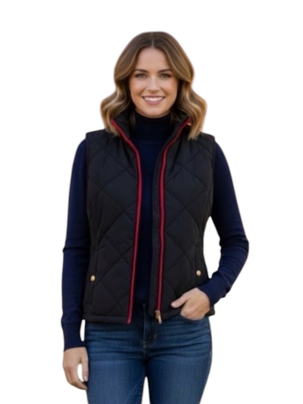 Lauren Ralph Lauren Quilted Vest Black with Cranberry Red Trim Lightweight LP